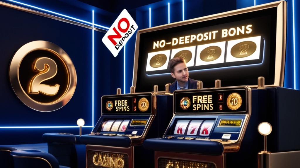 No deposit bonus en free spins bij een slotmachine in een donker casino